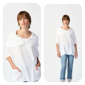 Joseph Ribkoff White Gauze Cowl Neck Tunic